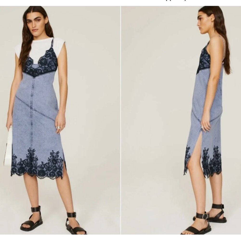 3.1 Phillip Lim Denim Lace Slip‎ Dress Sleeveless Y2K